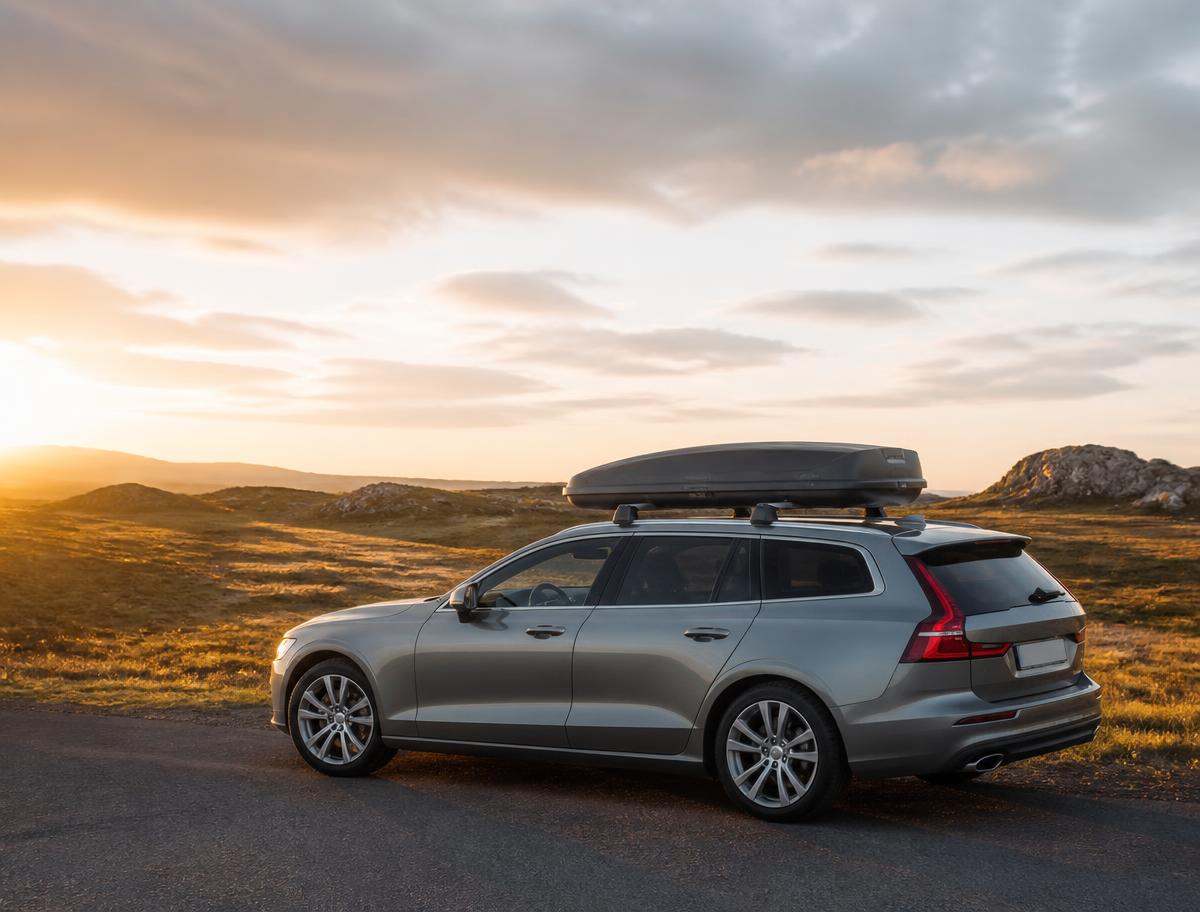 Dachbox montiert auf dem Dach eines Fahrzeugs